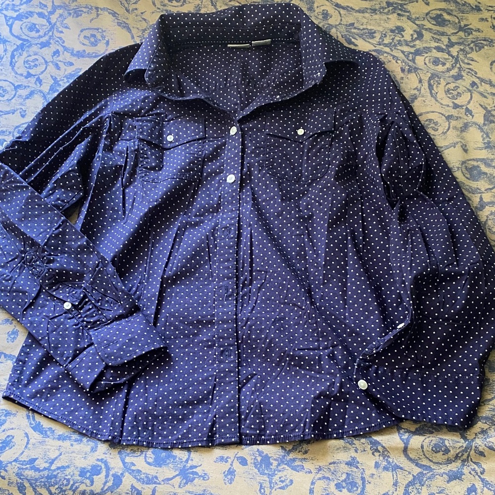 L.L. Bean Dark Blue Polka Dot Shirt